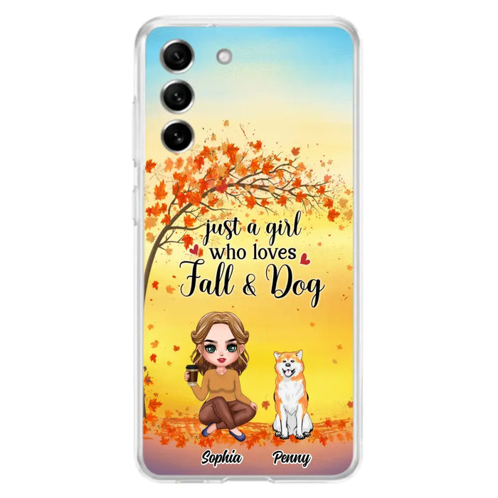 Custom Personalized Dog Mom Phone Case - Gift Idea For Dog Lovers/ Autumn Gift - Upto 4 Dogs - Just A Girl Who Loves Fall & Dogs - Case For iPhone/Samsung