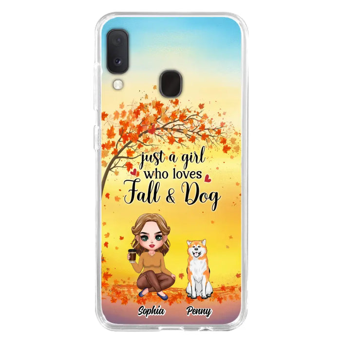 Custom Personalized Dog Mom Phone Case - Gift Idea For Dog Lovers/ Autumn Gift - Upto 4 Dogs - Just A Girl Who Loves Fall & Dogs - Case For iPhone/Samsung