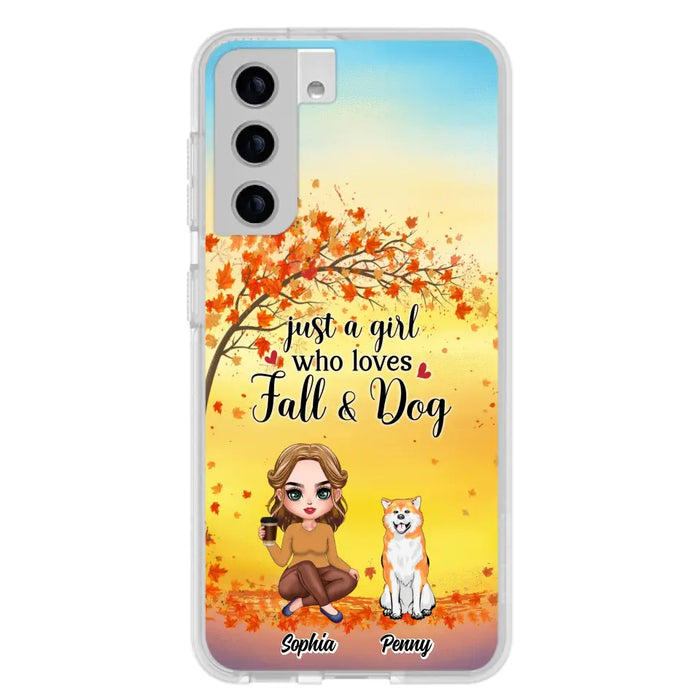 Custom Personalized Dog Mom Phone Case - Gift Idea For Dog Lovers/ Autumn Gift - Upto 4 Dogs - Just A Girl Who Loves Fall & Dogs - Case For iPhone/Samsung