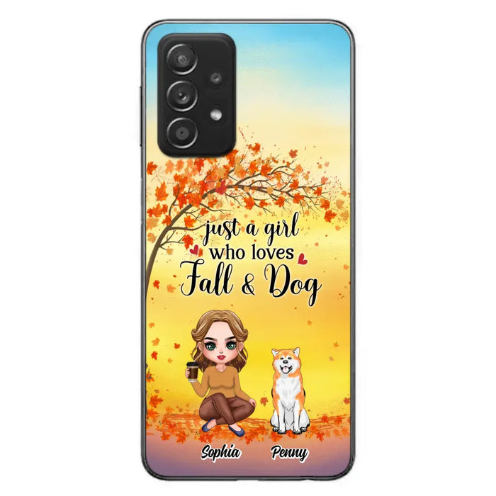 Custom Personalized Dog Mom Phone Case - Gift Idea For Dog Lovers/ Autumn Gift - Upto 4 Dogs - Just A Girl Who Loves Fall & Dogs - Case For iPhone/Samsung