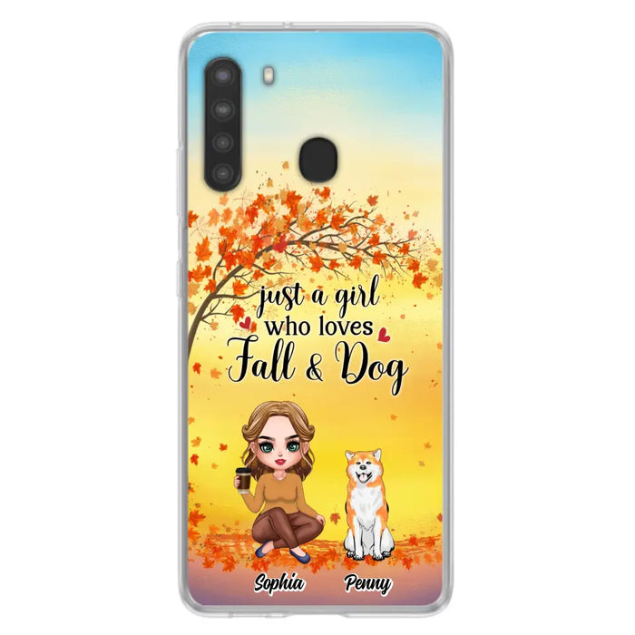 Custom Personalized Dog Mom Phone Case - Gift Idea For Dog Lovers/ Autumn Gift - Upto 4 Dogs - Just A Girl Who Loves Fall & Dogs - Case For iPhone/Samsung