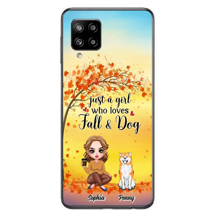 Custom Personalized Dog Mom Phone Case - Gift Idea For Dog Lovers/ Autumn Gift - Upto 4 Dogs - Just A Girl Who Loves Fall & Dogs - Case For iPhone/Samsung