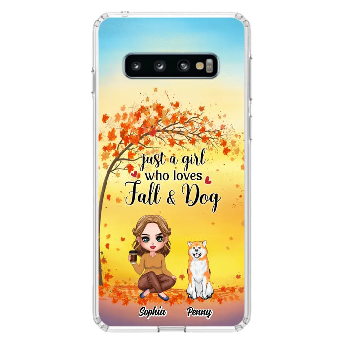 Custom Personalized Dog Mom Phone Case - Gift Idea For Dog Lovers/ Autumn Gift - Upto 4 Dogs - Just A Girl Who Loves Fall & Dogs - Case For iPhone/Samsung