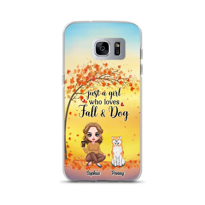 Custom Personalized Dog Mom Phone Case - Gift Idea For Dog Lovers/ Autumn Gift - Upto 4 Dogs - Just A Girl Who Loves Fall & Dogs - Case For iPhone/Samsung