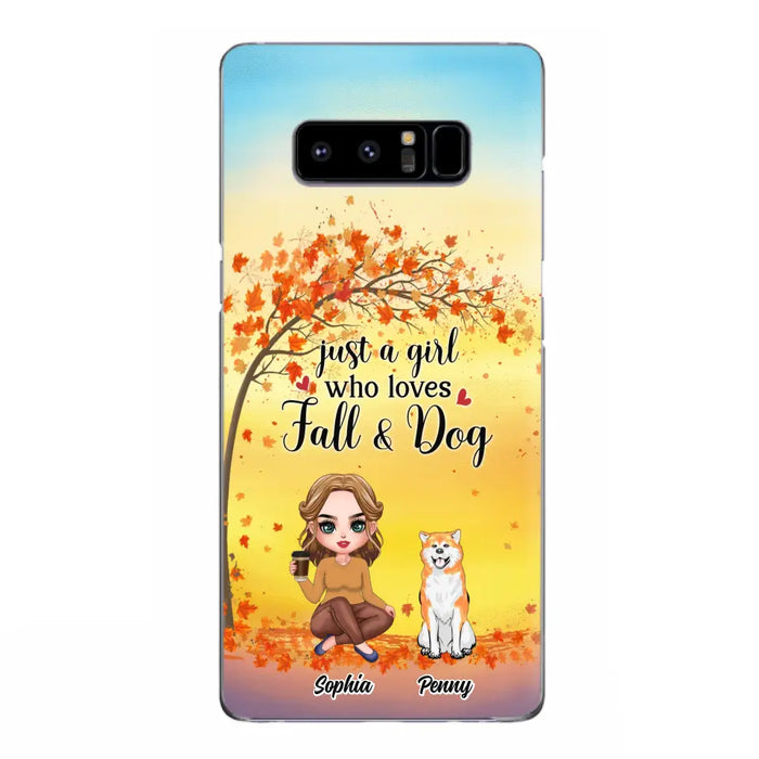 Custom Personalized Dog Mom Phone Case - Gift Idea For Dog Lovers/ Autumn Gift - Upto 4 Dogs - Just A Girl Who Loves Fall & Dogs - Case For iPhone/Samsung