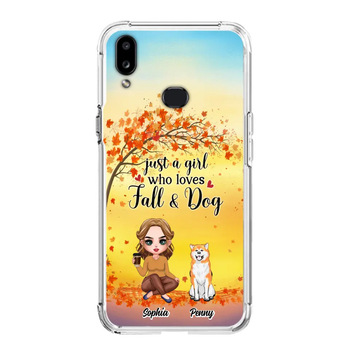 Custom Personalized Dog Mom Phone Case - Gift Idea For Dog Lovers/ Autumn Gift - Upto 4 Dogs - Just A Girl Who Loves Fall & Dogs - Case For iPhone/Samsung