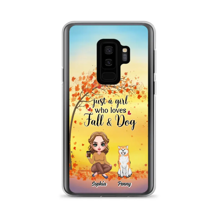 Custom Personalized Dog Mom Phone Case - Gift Idea For Dog Lovers/ Autumn Gift - Upto 4 Dogs - Just A Girl Who Loves Fall & Dogs - Case For iPhone/Samsung