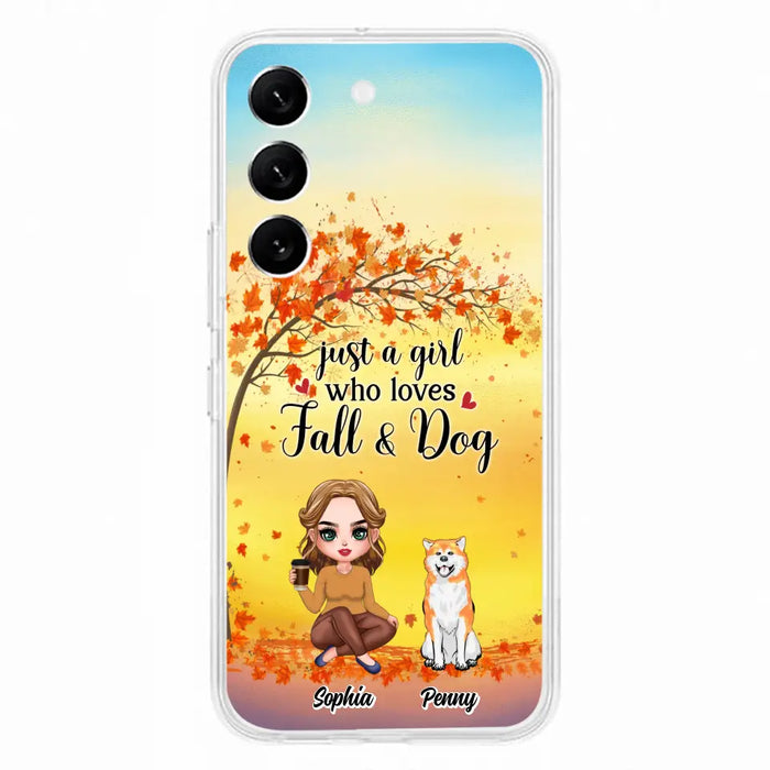 Custom Personalized Dog Mom Phone Case - Gift Idea For Dog Lovers/ Autumn Gift - Upto 4 Dogs - Just A Girl Who Loves Fall & Dogs - Case For iPhone/Samsung