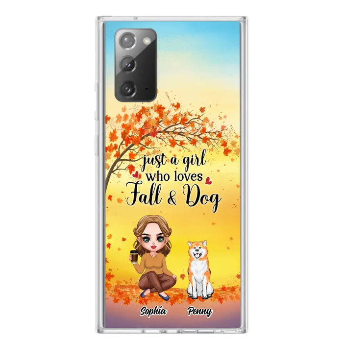 Custom Personalized Dog Mom Phone Case - Gift Idea For Dog Lovers/ Autumn Gift - Upto 4 Dogs - Just A Girl Who Loves Fall & Dogs - Case For iPhone/Samsung