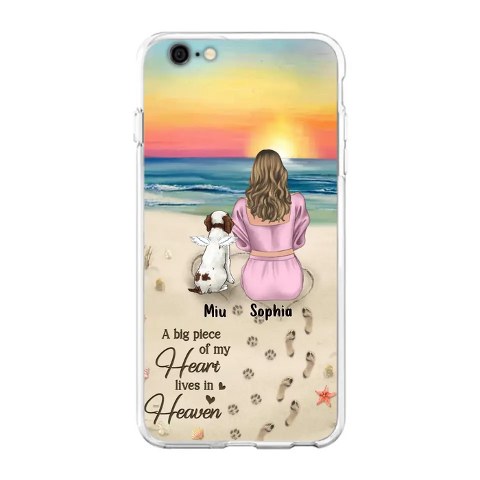 Custom Personalized Memorial Dog Mom Phone Case - Upto 3 Dogs - Memorial Gift Idea for Dog Owners - A Big Piece Of My Heart Lives In Heaven - Case for iPhone/Samsung