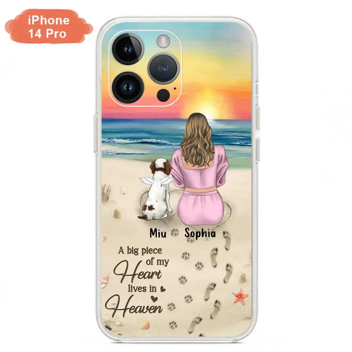 Custom Personalized Memorial Dog Mom Phone Case - Upto 3 Dogs - Memorial Gift Idea for Dog Owners - A Big Piece Of My Heart Lives In Heaven - Case for iPhone/Samsung