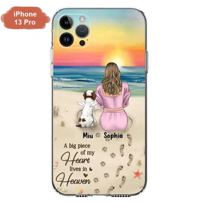 Custom Personalized Memorial Dog Mom Phone Case - Upto 3 Dogs - Memorial Gift Idea for Dog Owners - A Big Piece Of My Heart Lives In Heaven - Case for iPhone/Samsung