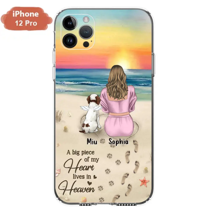 Custom Personalized Memorial Dog Mom Phone Case - Upto 3 Dogs - Memorial Gift Idea for Dog Owners - A Big Piece Of My Heart Lives In Heaven - Case for iPhone/Samsung