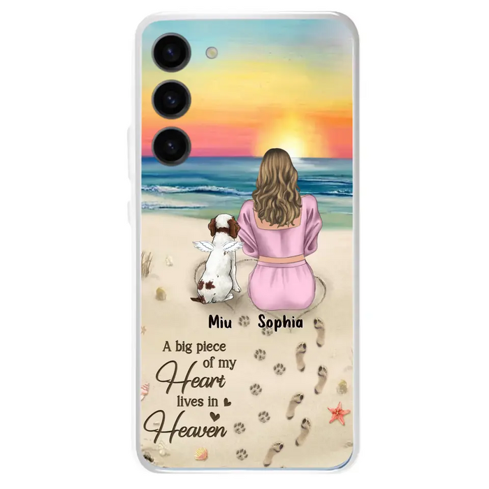 Custom Personalized Memorial Dog Mom Phone Case - Upto 3 Dogs - Memorial Gift Idea for Dog Owners - A Big Piece Of My Heart Lives In Heaven - Case for iPhone/Samsung