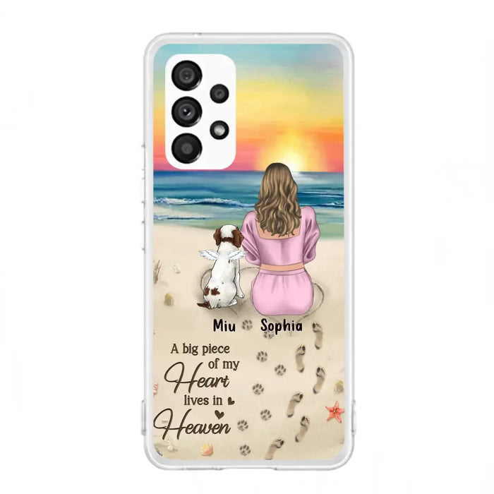 Custom Personalized Memorial Dog Mom Phone Case - Upto 3 Dogs - Memorial Gift Idea for Dog Owners - A Big Piece Of My Heart Lives In Heaven - Case for iPhone/Samsung