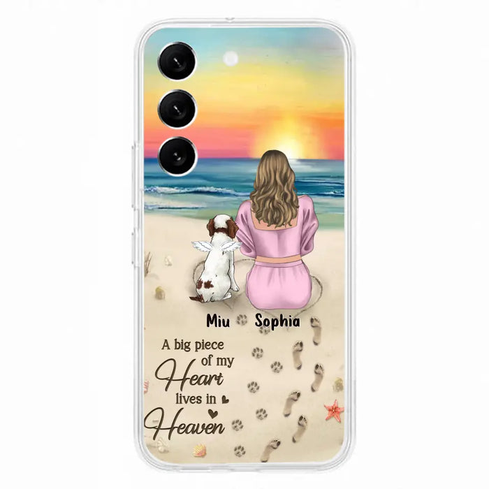 Custom Personalized Memorial Dog Mom Phone Case - Upto 3 Dogs - Memorial Gift Idea for Dog Owners - A Big Piece Of My Heart Lives In Heaven - Case for iPhone/Samsung