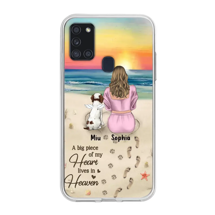 Custom Personalized Memorial Dog Mom Phone Case - Upto 3 Dogs - Memorial Gift Idea for Dog Owners - A Big Piece Of My Heart Lives In Heaven - Case for iPhone/Samsung