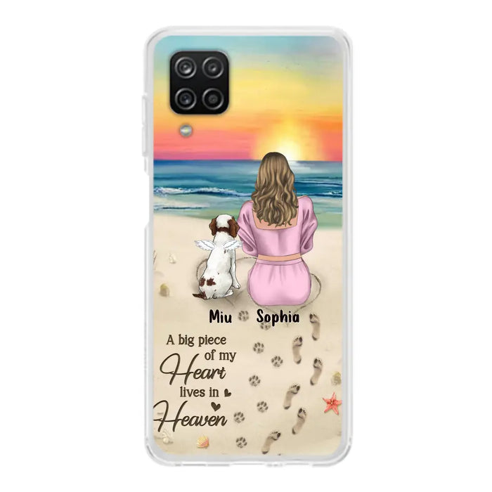 Custom Personalized Memorial Dog Mom Phone Case - Upto 3 Dogs - Memorial Gift Idea for Dog Owners - A Big Piece Of My Heart Lives In Heaven - Case for iPhone/Samsung