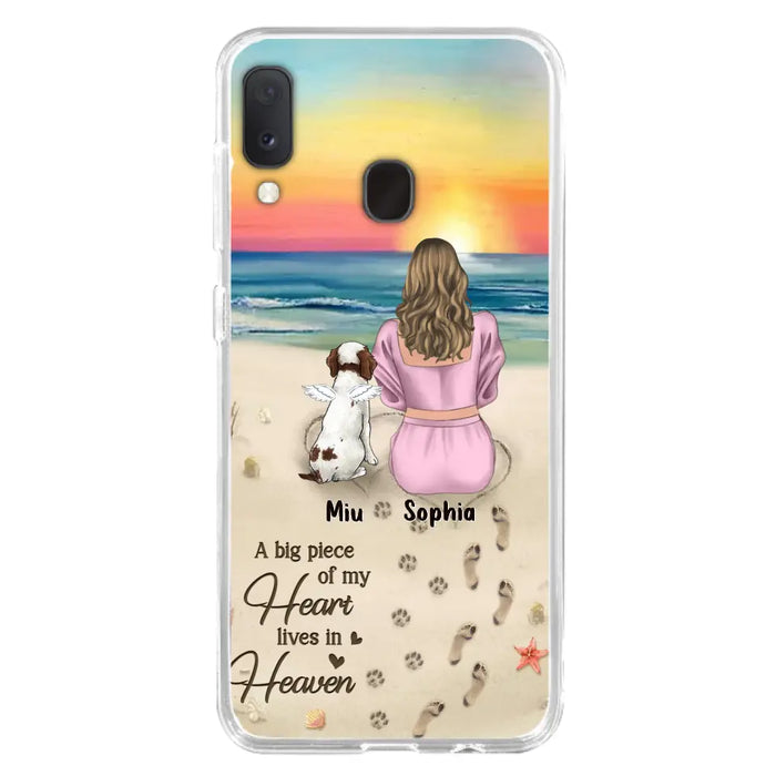 Custom Personalized Memorial Dog Mom Phone Case - Upto 3 Dogs - Memorial Gift Idea for Dog Owners - A Big Piece Of My Heart Lives In Heaven - Case for iPhone/Samsung