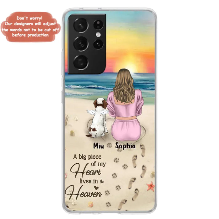 Custom Personalized Memorial Dog Mom Phone Case - Upto 3 Dogs - Memorial Gift Idea for Dog Owners - A Big Piece Of My Heart Lives In Heaven - Case for iPhone/Samsung