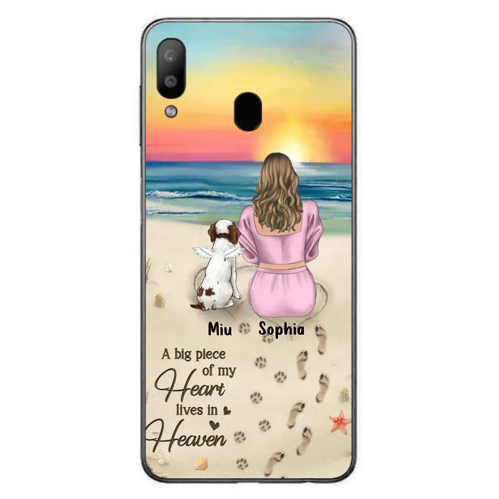 Custom Personalized Memorial Dog Mom Phone Case - Upto 3 Dogs - Memorial Gift Idea for Dog Owners - A Big Piece Of My Heart Lives In Heaven - Case for iPhone/Samsung