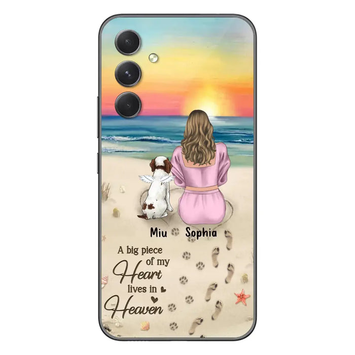 Custom Personalized Memorial Dog Mom Phone Case - Upto 3 Dogs - Memorial Gift Idea for Dog Owners - A Big Piece Of My Heart Lives In Heaven - Case for iPhone/Samsung