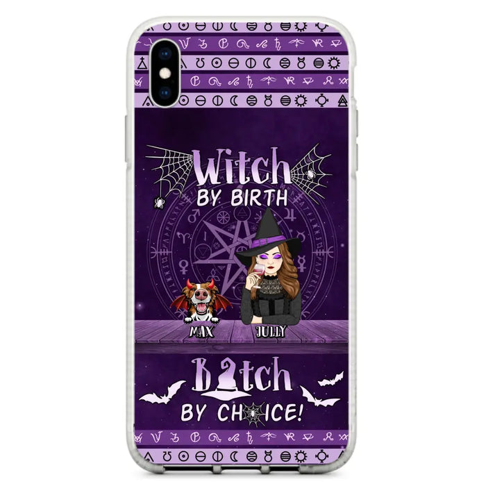 Custom Personalized Witch Phone Case - Halloween Gift Idea for Witch Lovers/Pet Lovers - Upto 3 Dogs/Cats - Witch By Birth - Case For iPhone/Samsung