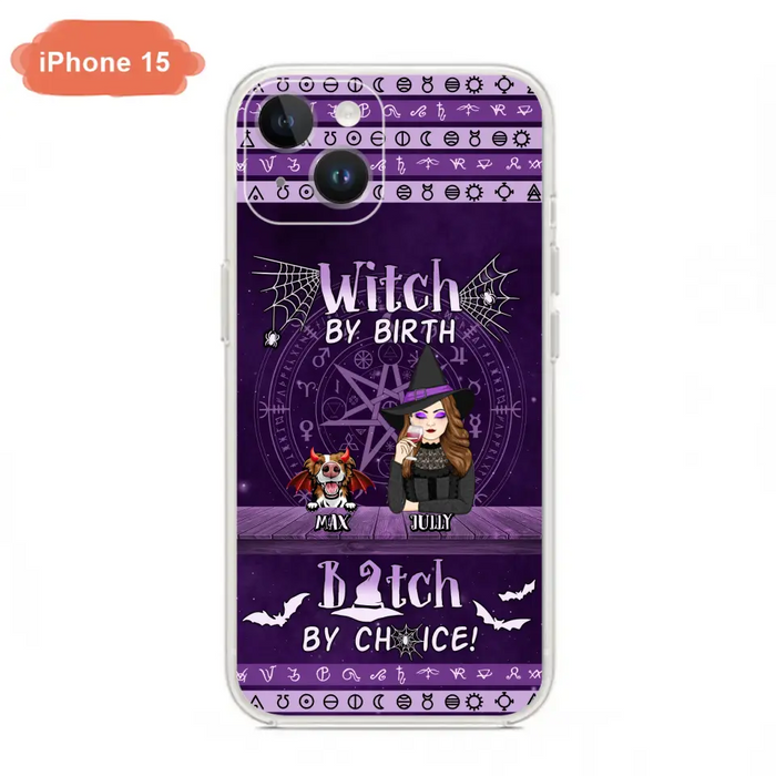 Custom Personalized Witch Phone Case - Halloween Gift Idea for Witch Lovers/Pet Lovers - Upto 3 Dogs/Cats - Witch By Birth - Case For iPhone/Samsung