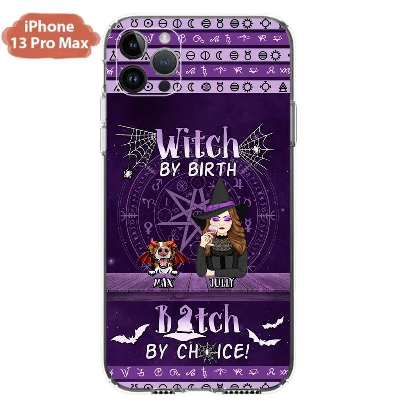 Custom Personalized Witch Phone Case - Halloween Gift Idea for Witch Lovers/Pet Lovers - Upto 3 Dogs/Cats - Witch By Birth - Case For iPhone/Samsung