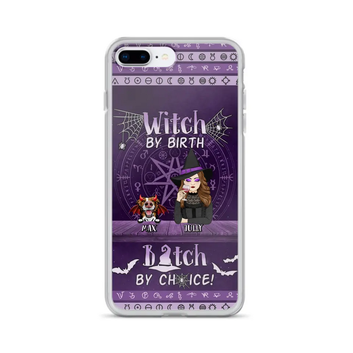 Custom Personalized Witch Phone Case - Halloween Gift Idea for Witch Lovers/Pet Lovers - Upto 3 Dogs/Cats - Witch By Birth - Case For iPhone/Samsung