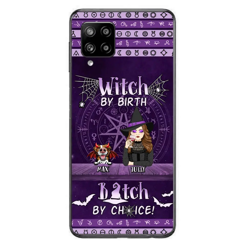 Custom Personalized Witch Phone Case - Halloween Gift Idea for Witch Lovers/Pet Lovers - Upto 3 Dogs/Cats - Witch By Birth - Case For iPhone/Samsung