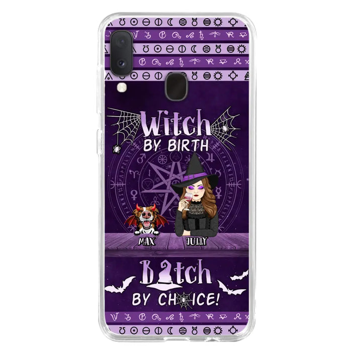 Custom Personalized Witch Phone Case - Halloween Gift Idea for Witch Lovers/Pet Lovers - Upto 3 Dogs/Cats - Witch By Birth - Case For iPhone/Samsung