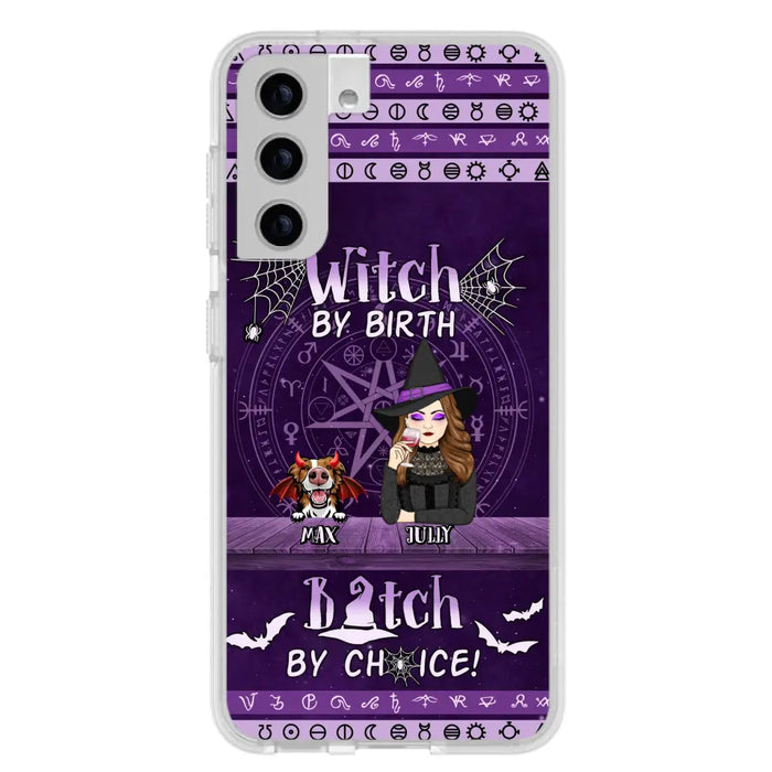 Custom Personalized Witch Phone Case - Halloween Gift Idea for Witch Lovers/Pet Lovers - Upto 3 Dogs/Cats - Witch By Birth - Case For iPhone/Samsung