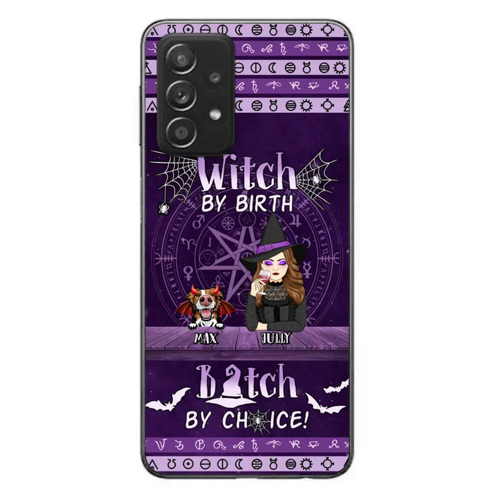 Custom Personalized Witch Phone Case - Halloween Gift Idea for Witch Lovers/Pet Lovers - Upto 3 Dogs/Cats - Witch By Birth - Case For iPhone/Samsung