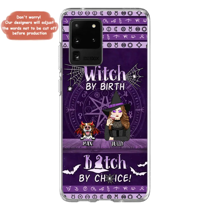 Custom Personalized Witch Phone Case - Halloween Gift Idea for Witch Lovers/Pet Lovers - Upto 3 Dogs/Cats - Witch By Birth - Case For iPhone/Samsung