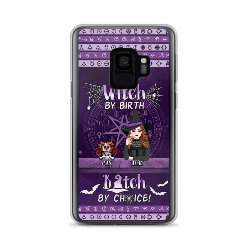 Custom Personalized Witch Phone Case - Halloween Gift Idea for Witch Lovers/Pet Lovers - Upto 3 Dogs/Cats - Witch By Birth - Case For iPhone/Samsung