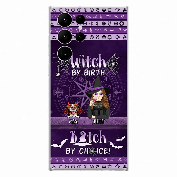 Custom Personalized Witch Phone Case - Halloween Gift Idea for Witch Lovers/Pet Lovers - Upto 3 Dogs/Cats - Witch By Birth - Case For iPhone/Samsung