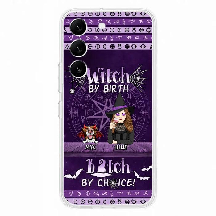 Custom Personalized Witch Phone Case - Halloween Gift Idea for Witch Lovers/Pet Lovers - Upto 3 Dogs/Cats - Witch By Birth - Case For iPhone/Samsung