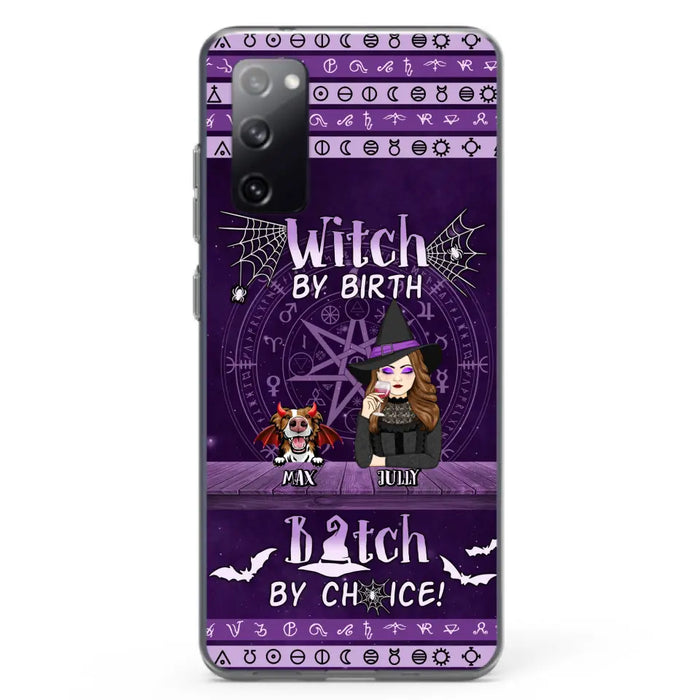 Custom Personalized Witch Phone Case - Halloween Gift Idea for Witch Lovers/Pet Lovers - Upto 3 Dogs/Cats - Witch By Birth - Case For iPhone/Samsung