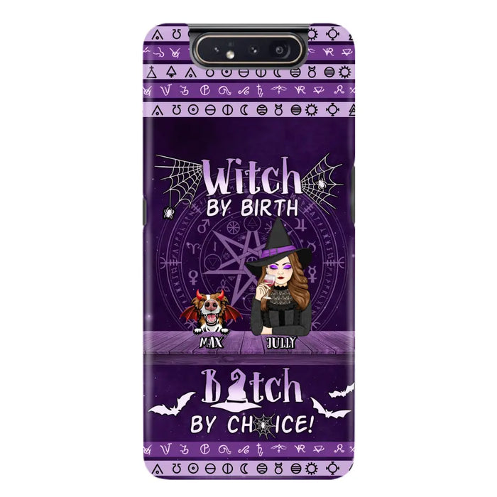 Custom Personalized Witch Phone Case - Halloween Gift Idea for Witch Lovers/Pet Lovers - Upto 3 Dogs/Cats - Witch By Birth - Case For iPhone/Samsung