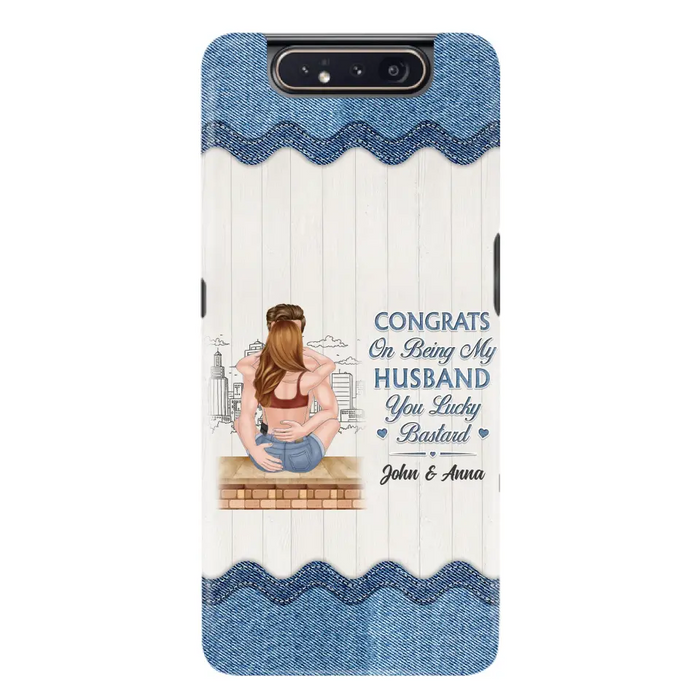 Custom Personalized Couple Phone Case - Gift Idea For Couple/Valentines Day - Congrats On Being My Husband You Lucky Bastard - Case For iPhone/Samsung