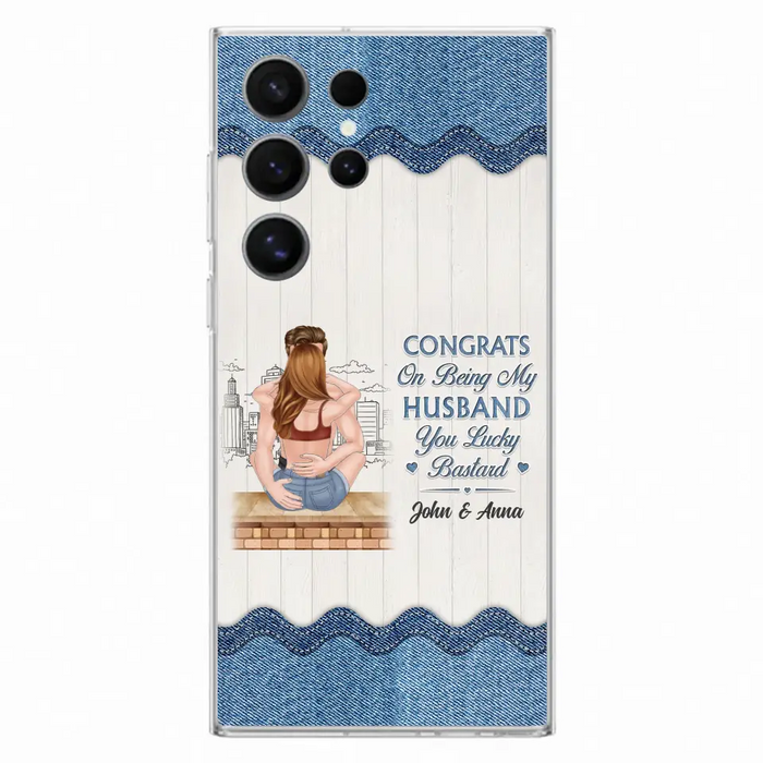 Custom Personalized Couple Phone Case - Gift Idea For Couple/Valentines Day - Congrats On Being My Husband You Lucky Bastard - Case For iPhone/Samsung