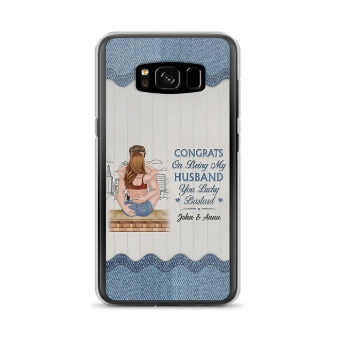 Custom Personalized Couple Phone Case - Gift Idea For Couple/Valentines Day - Congrats On Being My Husband You Lucky Bastard - Case For iPhone/Samsung