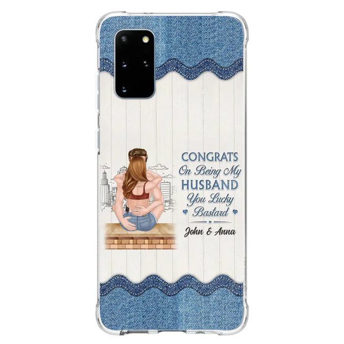 Custom Personalized Couple Phone Case - Gift Idea For Couple/Valentines Day - Congrats On Being My Husband You Lucky Bastard - Case For iPhone/Samsung