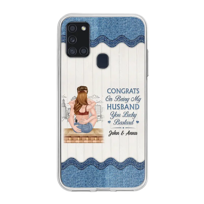 Custom Personalized Couple Phone Case - Gift Idea For Couple/Valentines Day - Congrats On Being My Husband You Lucky Bastard - Case For iPhone/Samsung