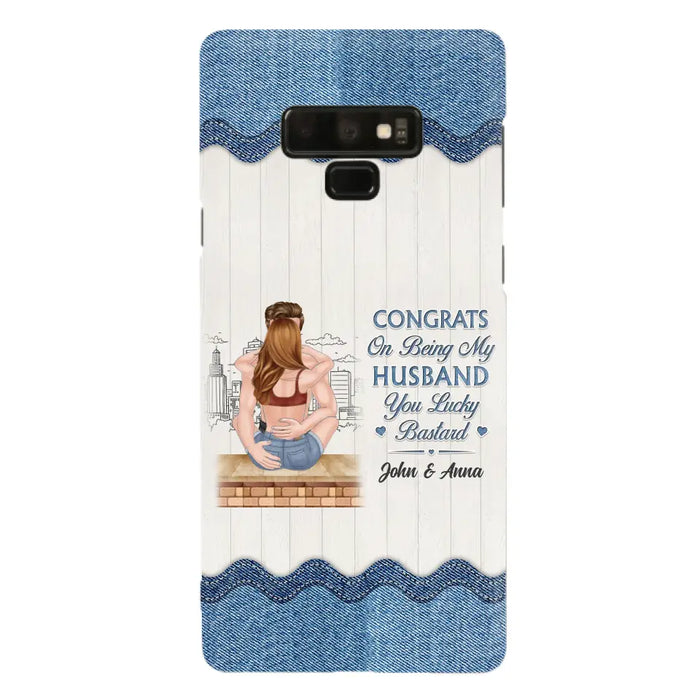 Custom Personalized Couple Phone Case - Gift Idea For Couple/Valentines Day - Congrats On Being My Husband You Lucky Bastard - Case For iPhone/Samsung