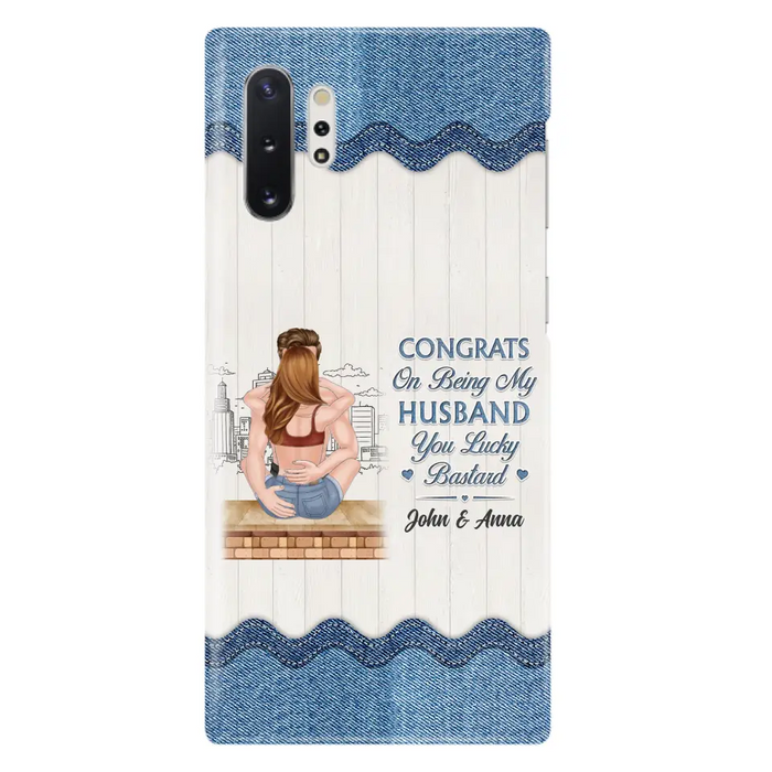 Custom Personalized Couple Phone Case - Gift Idea For Couple/Valentines Day - Congrats On Being My Husband You Lucky Bastard - Case For iPhone/Samsung