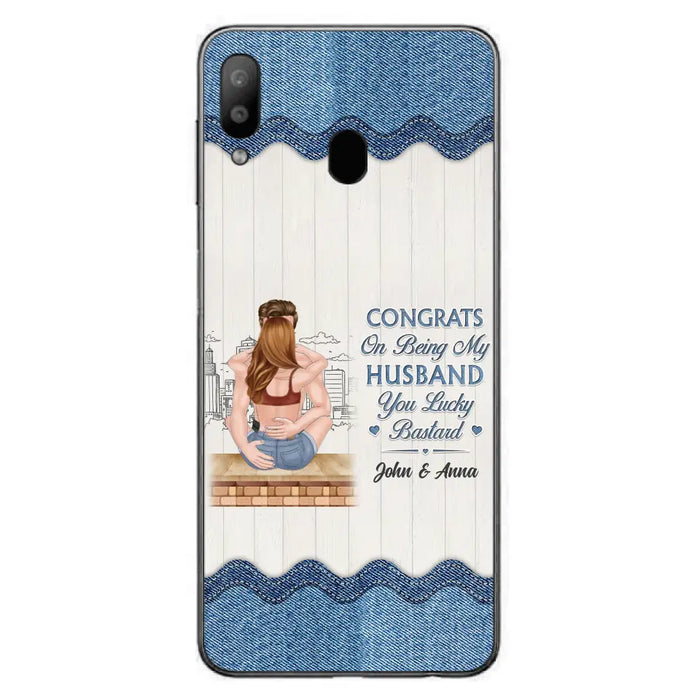 Custom Personalized Couple Phone Case - Gift Idea For Couple/Valentines Day - Congrats On Being My Husband You Lucky Bastard - Case For iPhone/Samsung