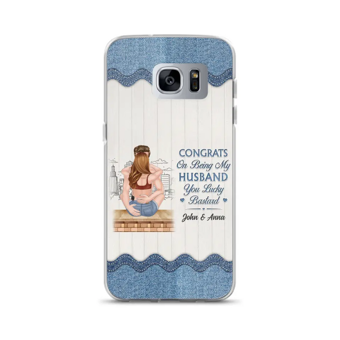 Custom Personalized Couple Phone Case - Gift Idea For Couple/Valentines Day - Congrats On Being My Husband You Lucky Bastard - Case For iPhone/Samsung