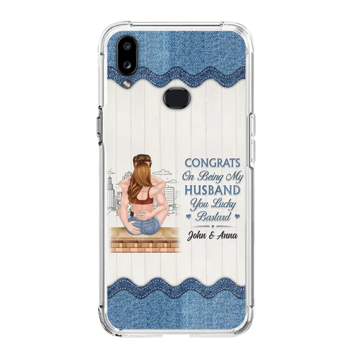 Custom Personalized Couple Phone Case - Gift Idea For Couple/Valentines Day - Congrats On Being My Husband You Lucky Bastard - Case For iPhone/Samsung